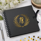 18th Birthday Black Scrapbook Photo album With Gold Script Laurel Wreath